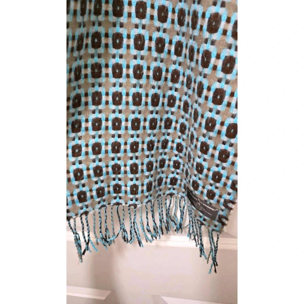 Soft Than & Cashmere Brown Patterned Acrylic Scarf Fringed Ends 12‎ x 65